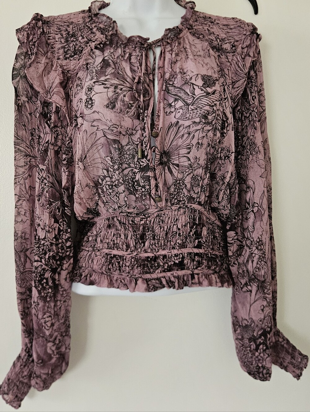 by Anthropologie Womens Top Sheer Floral Fairy Puff Sleeve Renaissance Dainty
